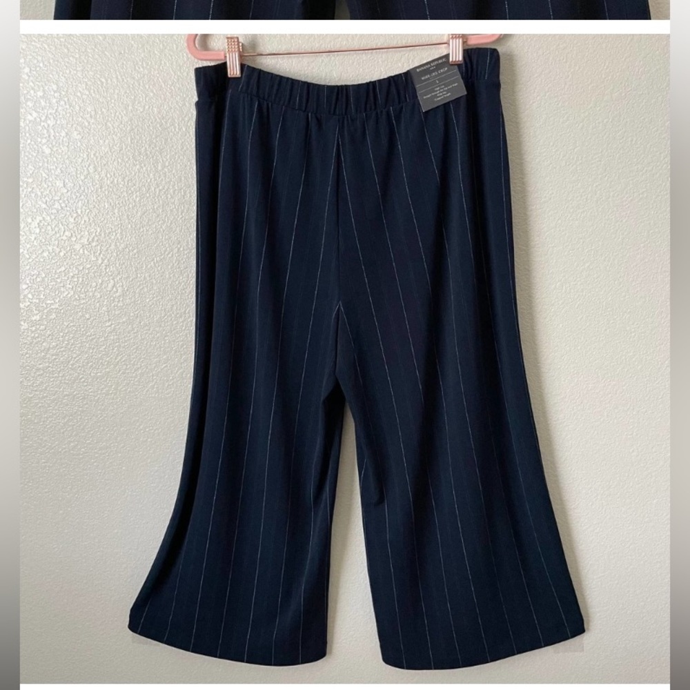 Banana Republic Womens Wide Leg Pants Large Blue High Rise Cropped Striped.